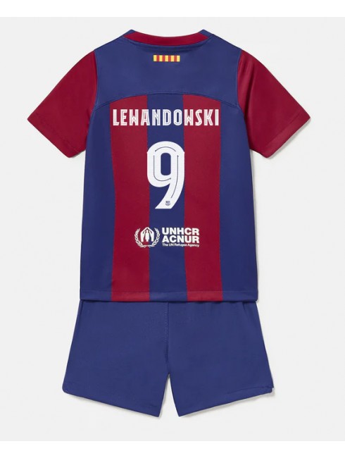 Billige Barcelona Robert Lewandowski #9 Hjemmedraktsett Barn 2023-24 Kortermet (+ Korte bukser)